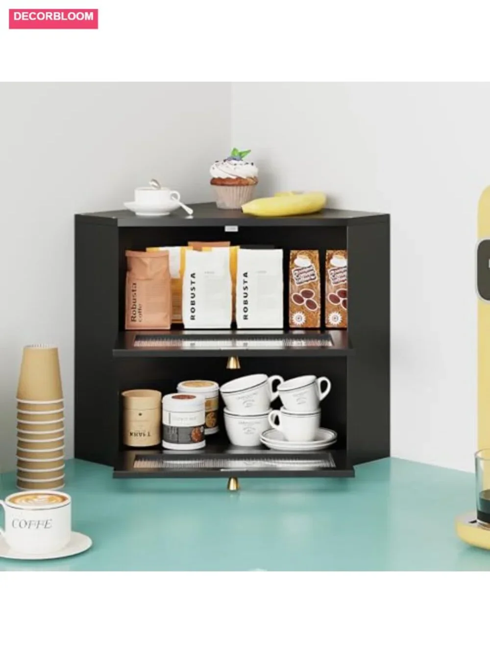 Corner Bamboo Bread Box Double Layer Storage with Transparent Door